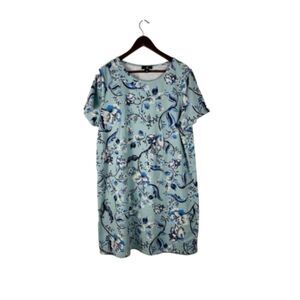 J Jason Wu Women's Blue Floral T-Shirt Dress Size Large Short Sleeve Relaxed Fit